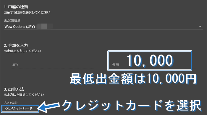 クレジットカードへの出金方法
