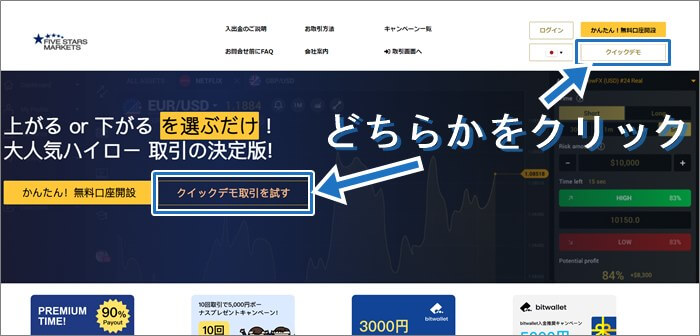 ファイブスターズマーケッツのデモ取引の方法