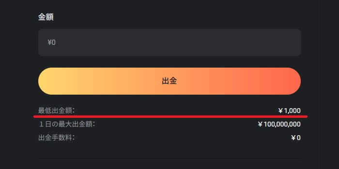 service終了まで最低出金額1,000円に変更されています。