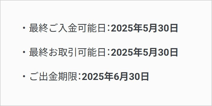 ハイローオーストラリアの最終入出金のスケジュール