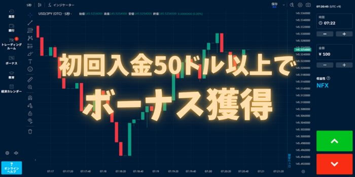 ブビンガバイナリーでは初回50ドル以上で入金ボーナスが貰える