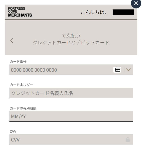 デビットカードで入金を行う時の画面その2。