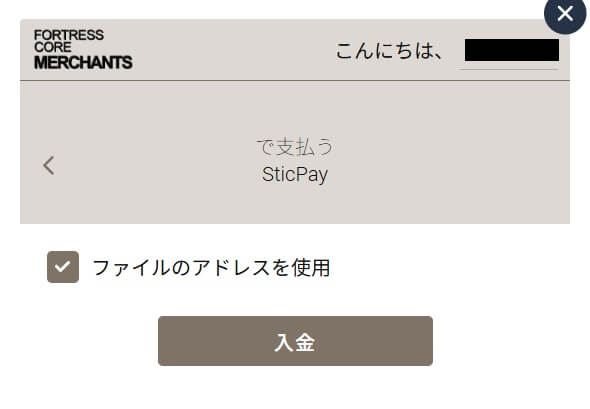 SticPayで入金する際の画面その2。