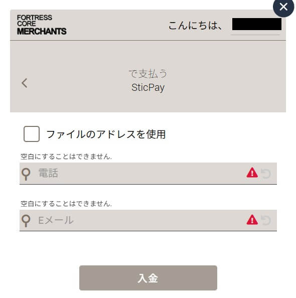 SticPayで入金する際の画面その3。