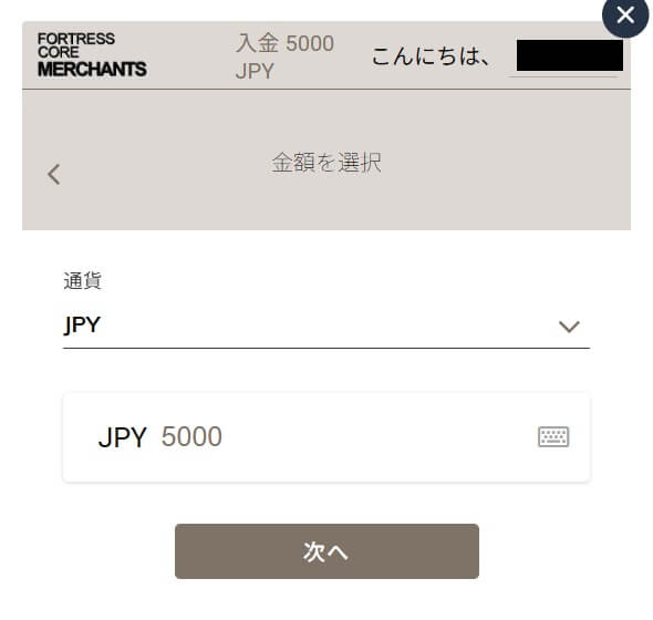 SticPayで入金する際の画面。
