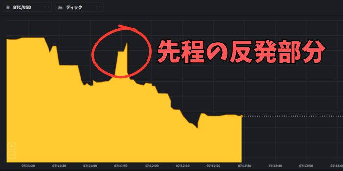 BTCUSDの30秒後のチャート。